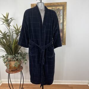 TJ Lawford Turkish Towel Robe Onesize Green Plaid 100% Cotton Made in Turkey GUC